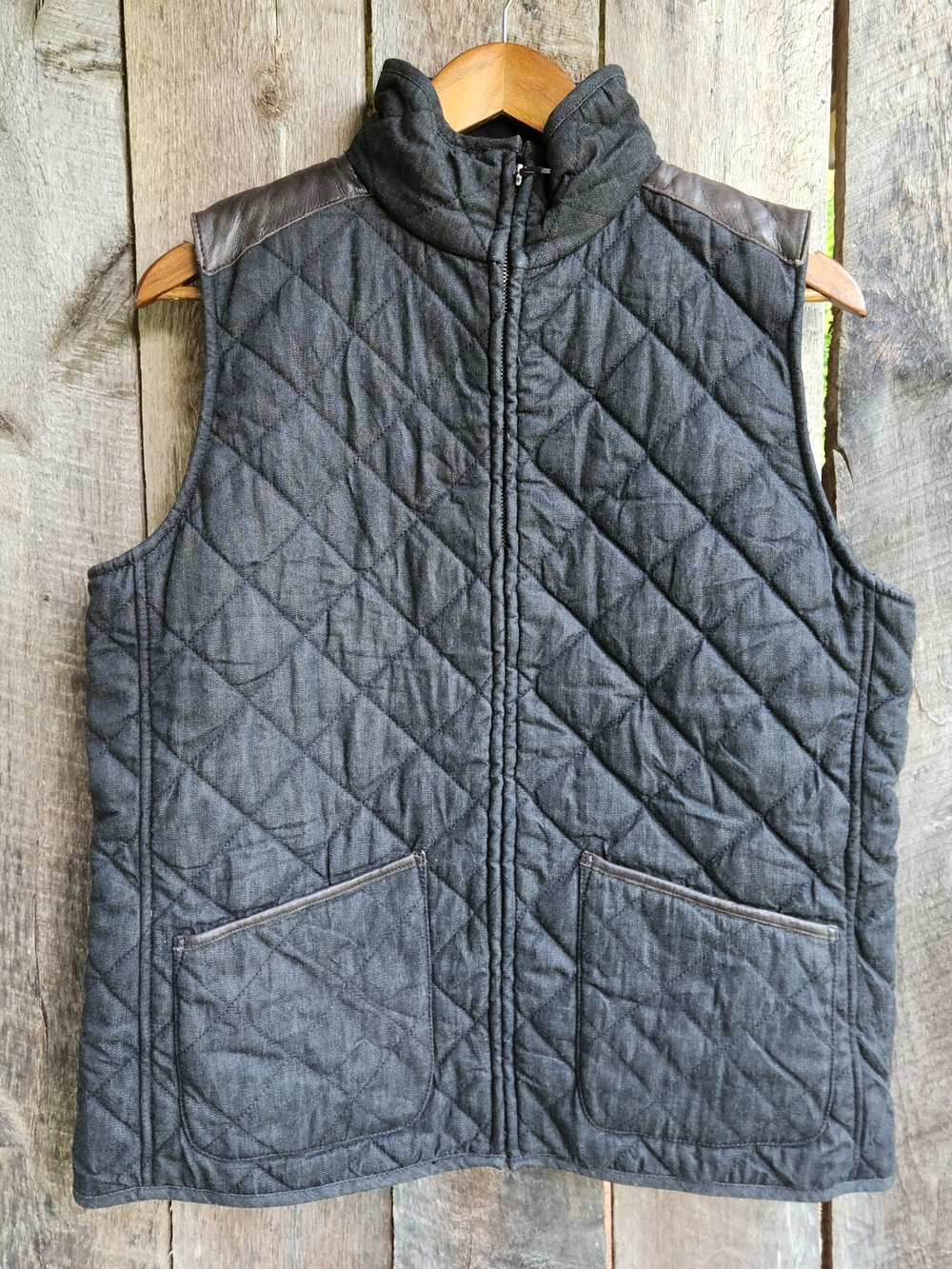 Lauren Jean's Company Ralph Lauren Women's Quilted Leather Trim Equestrian Vest